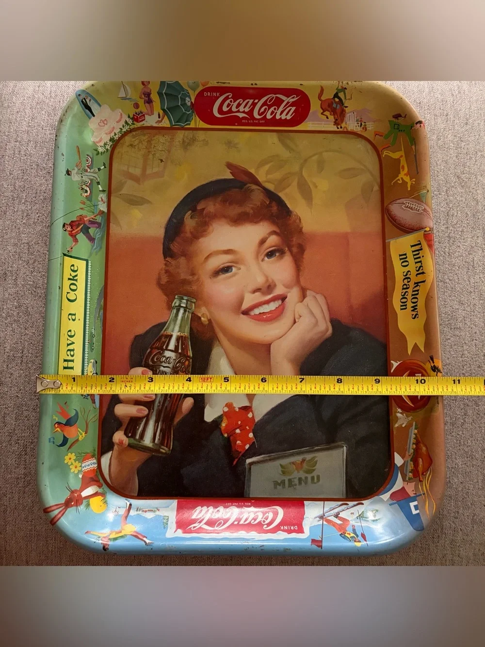 Vintage Original 1953 Coca Cola Menu Girl Metal Serving Tray 13